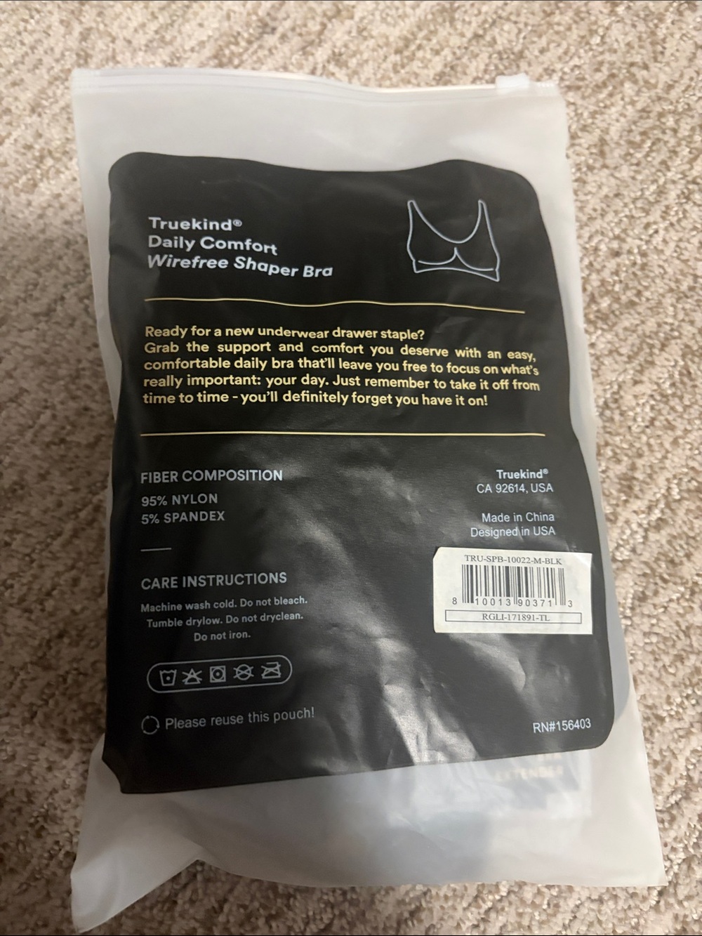 Truekind Daily Comfort Wirefree Shaper Bra - Black